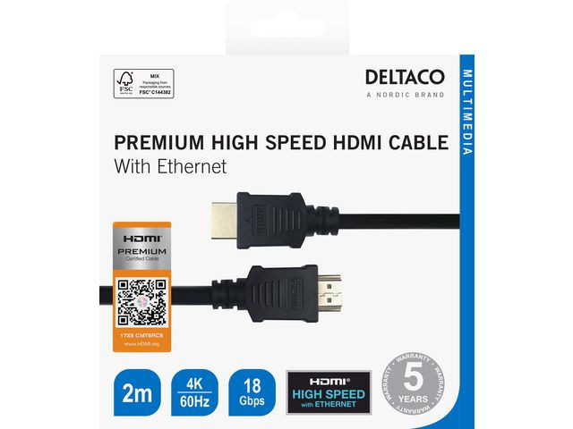BildeKabel Deltaco Hdmi M/M 4K 2M Sort