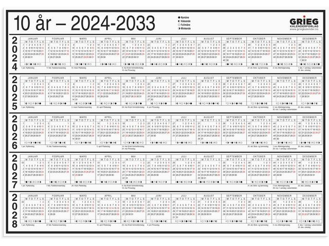 BildePlatekalender Grieg A4 10 År 2024-2033