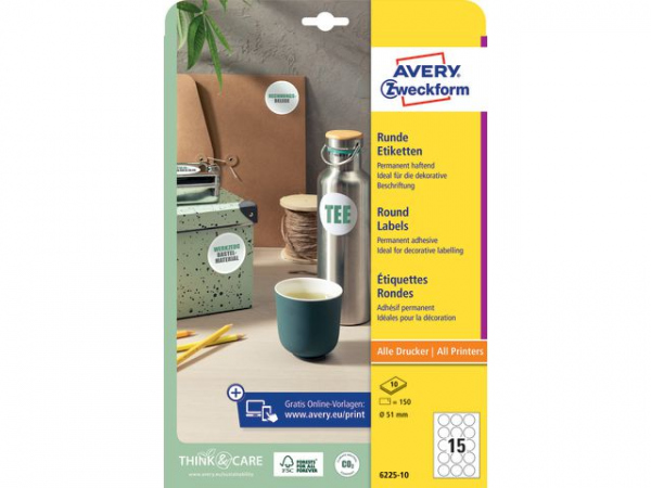 Etikett Avery Rund Ø51Mm (150 stk)