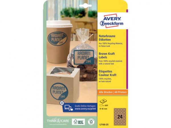 Etikett Avery Ø40Mm Brun (600 stk)