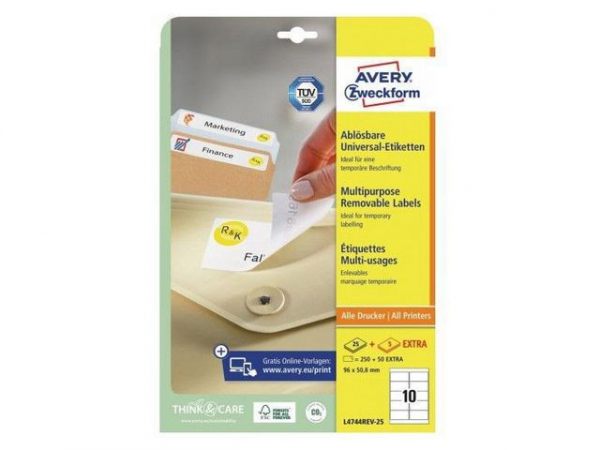 Etikett Avery Avtagbar 96X50,8 (240 stk)