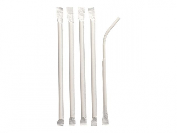 Sugerør Papir Enkeltpk. 20Cm M/Bøy (100 stk/pk, 10 pakker)
