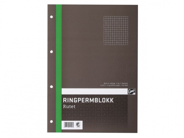 Ringpermblokk Emo A4 70G 80Bl Ruter (5 stk)
