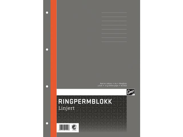 BildeRingpermblokk Emo A4 70G 80Bl Linjer (5 stk)