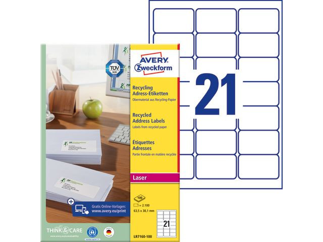 BildeEtikett Avery Resirk. 63,5X38,1 (2100 stk)