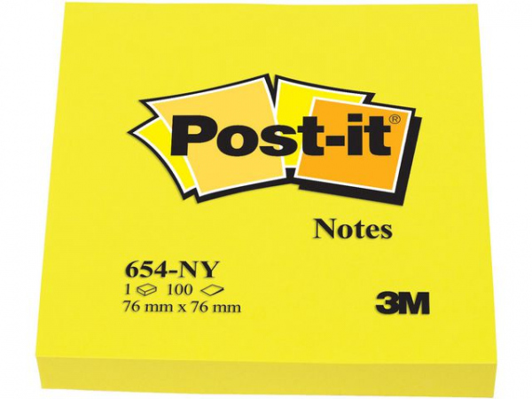 Notatblokk Post-It 76X76 654 Neongul (6 stk)