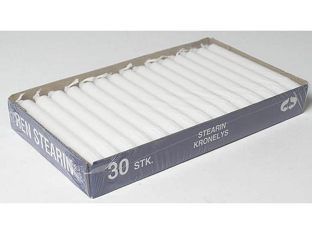 BildeKronelys 20Cm 100% Stearin Hvit (30 stk/pk, 5 pakker)