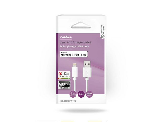 BildeKabel Nedis Usb Til Lightning 2M