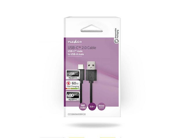 BildeKabel Nedis Usb-A Til Usb-C 3M