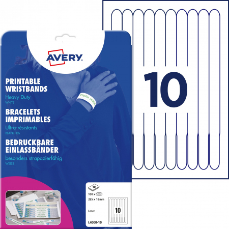 AVERY L4000-10 Wristbands printable 265x18mm white (100)