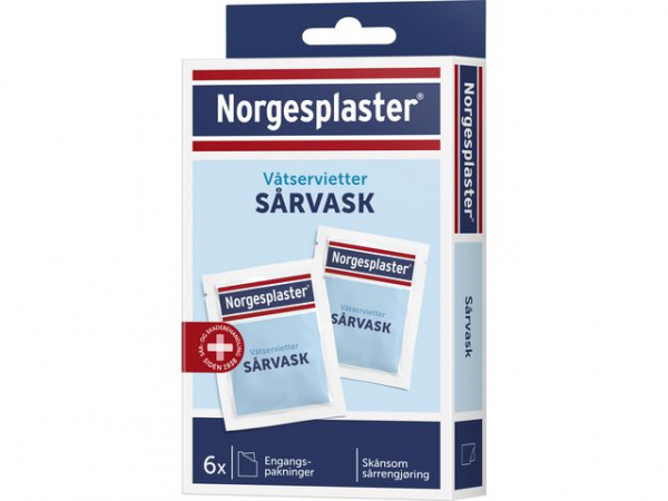 Sårvask Norgesplaster Våtservietter (6 stk/pk, 10 pakker)