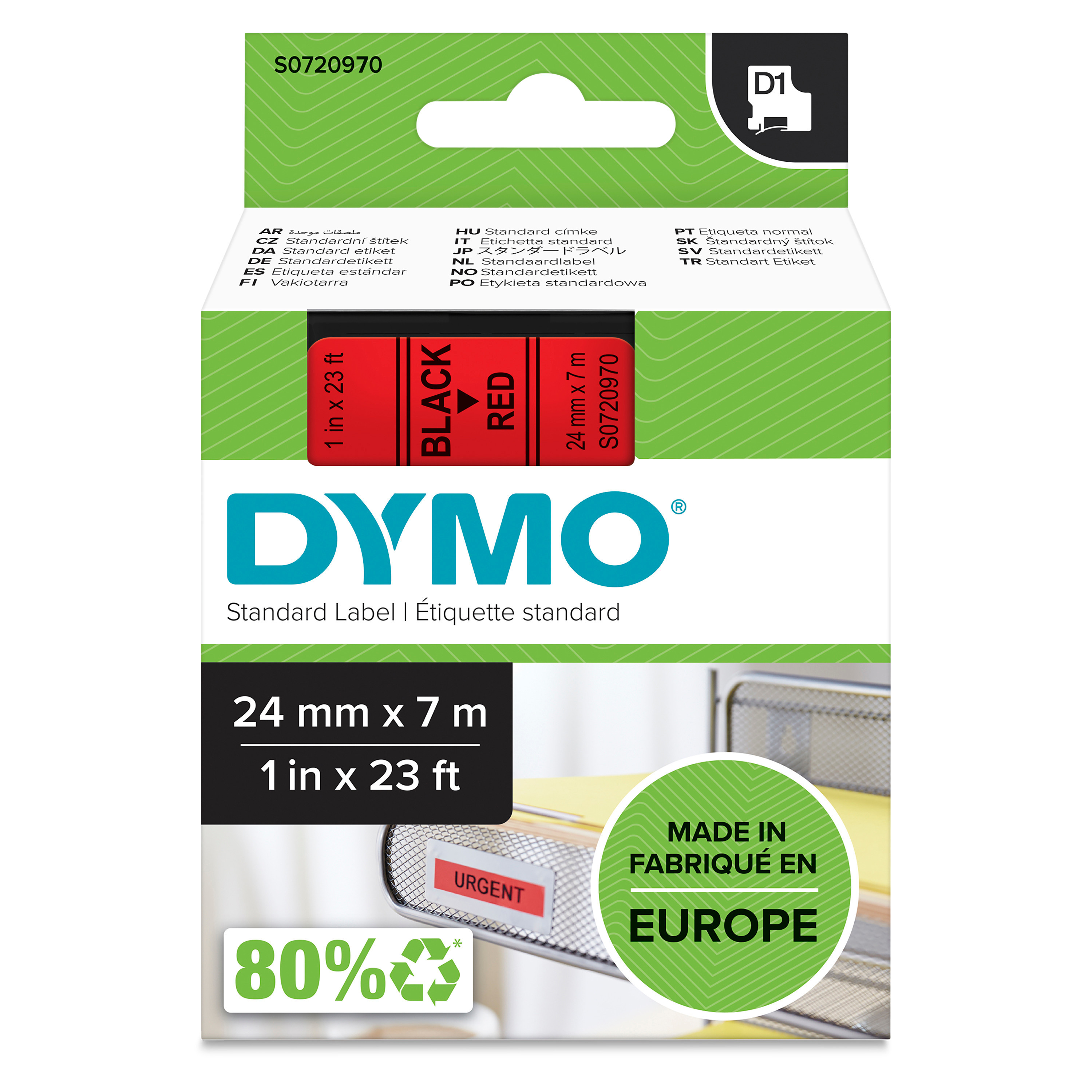 BildeDymo D1 Tape Sort på Rød 24mm (7m) S0720970