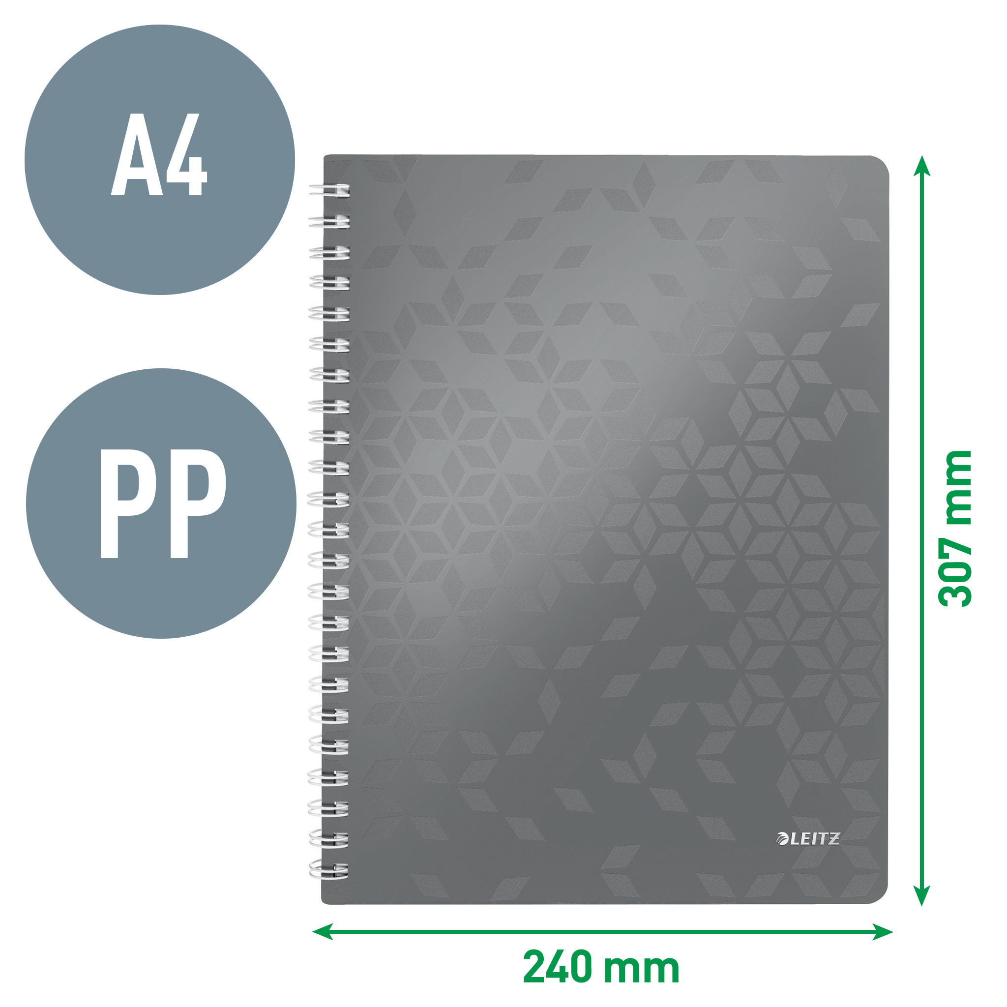Notatbok WOW PP A4 Rutet 80a m/hull Sort