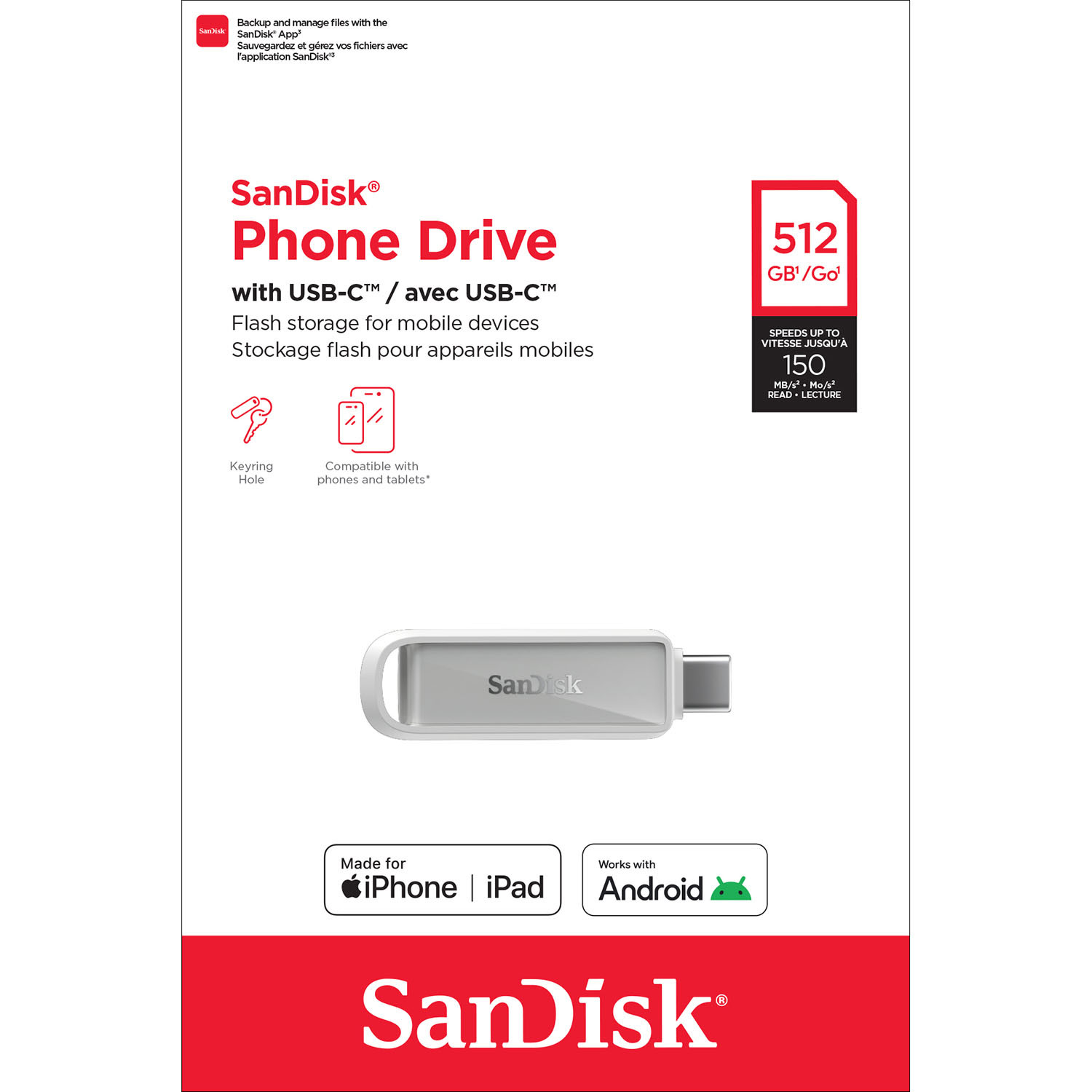 SANDISK USB Phone Drive with USB-C 512GB Arctic white
