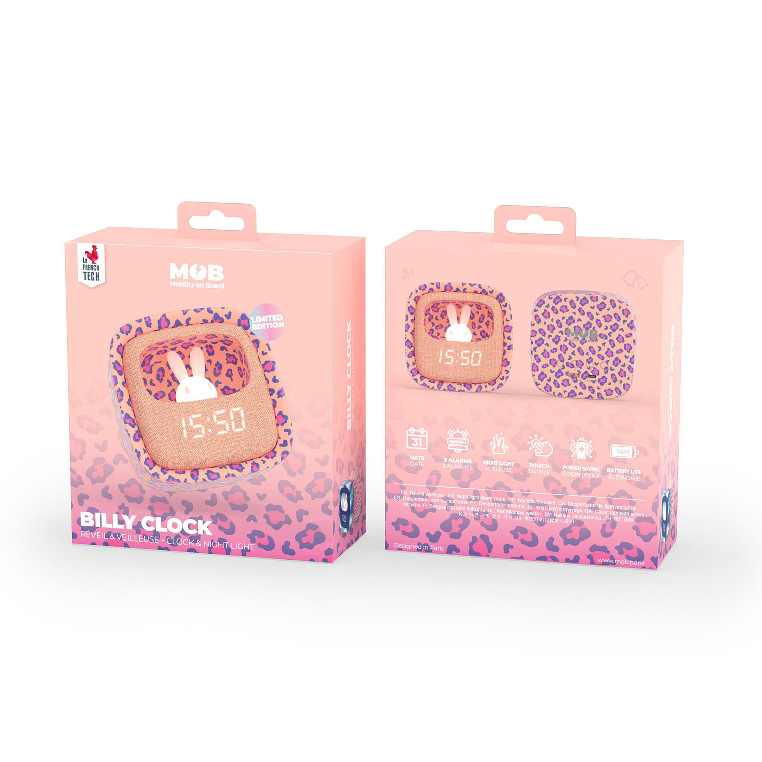 MOB Alarm Clock with Light Billy Clock Leopard Rose