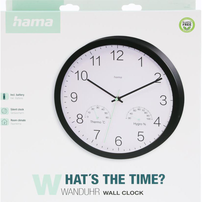 HAMA Wall Clock Santorini Diameter 30 cm Black