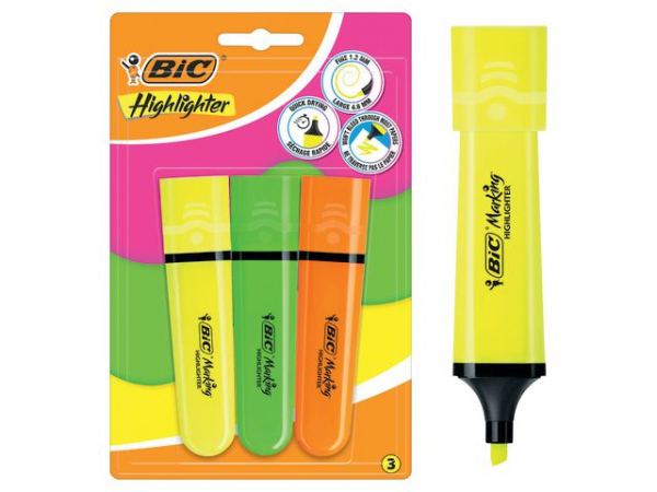 Tekstmarker Bic Brite Liner Ass (3 stk)