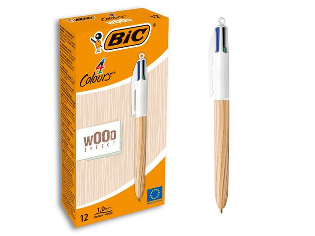 Kulepenn Bic 4 Farger 1,0 Wood Assortert (12 stk)