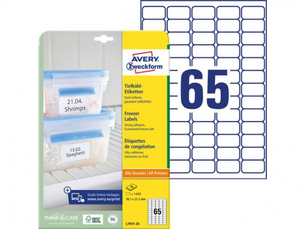 Etikett Avery Fryser 38,1X21,2Mm (1625 stk)