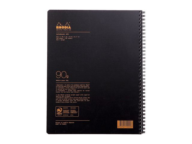 Spiralbok Rhodia Active A4+ Pp Rutet Sor (5 stk)