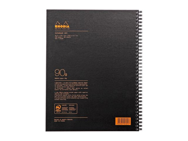 Spiralbok Rhodia Active A4+ Rutet Sort (5 stk)