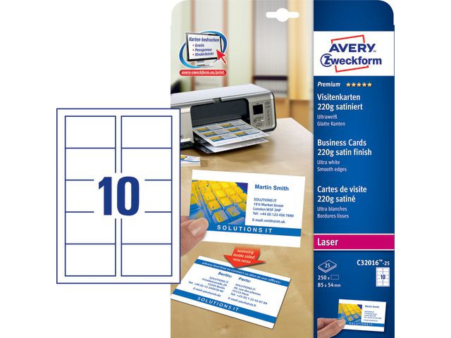 BildeVisittkort Avery Laser 85X54 220G (250 stk)