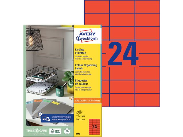 BildeEtikett Avery Rød 70X37Mm (2400 stk)
