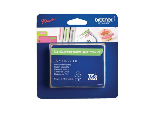 BildeTape Brother Tze-Mqg35 12Mmx5M Hvit/Lime