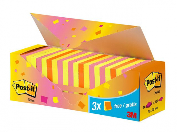 Notatblokk Post-It 76X76 Neon Ass (24 stk)