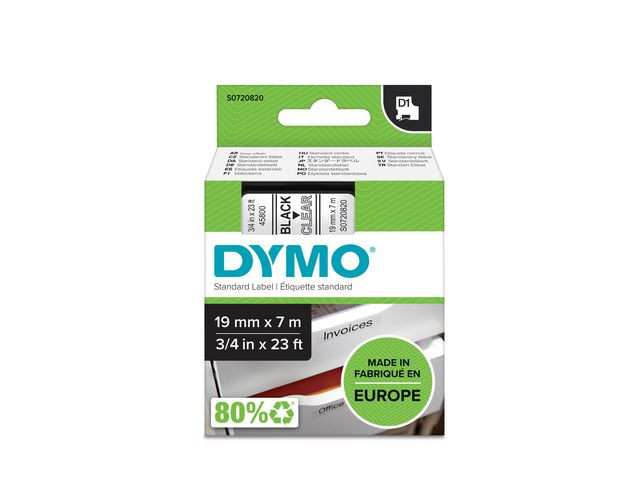 Tape Dymo D1 19Mm X 7M Sort/Klar