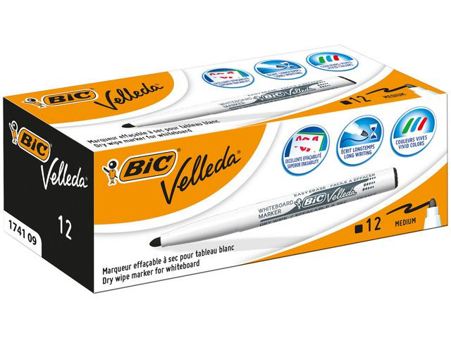 Whiteboardpenn Bic Velleda 1741 Rundsort (12 stk)