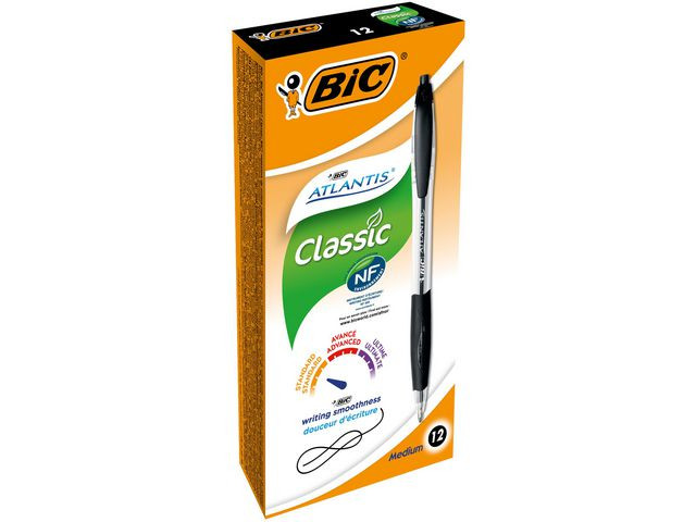 Kulepenn Bic Atlantis Classic M Sort (12 stk)