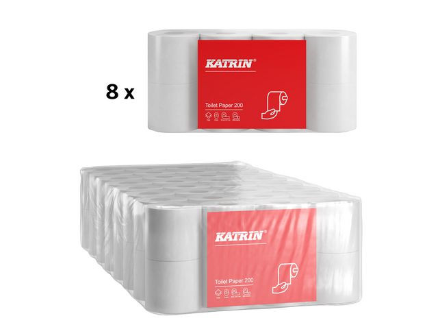 Toalettpapir Katrin 2L 200 25M (8 stk/pk, 8 pakker)