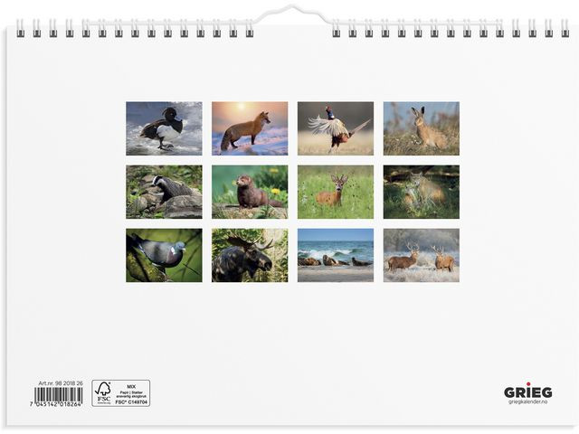 Veggkalender Grieg 2026 Norske Dyr