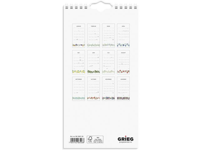 Veggkalender Grieg 2026 Blomster Mini
