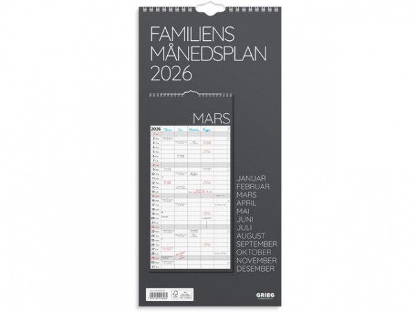 Familiens Månedsplan Grieg 2026 Grå
