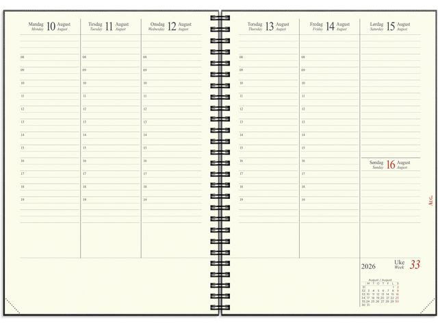 Sjefskalender Grieg A5 Spiral 2026 Sort