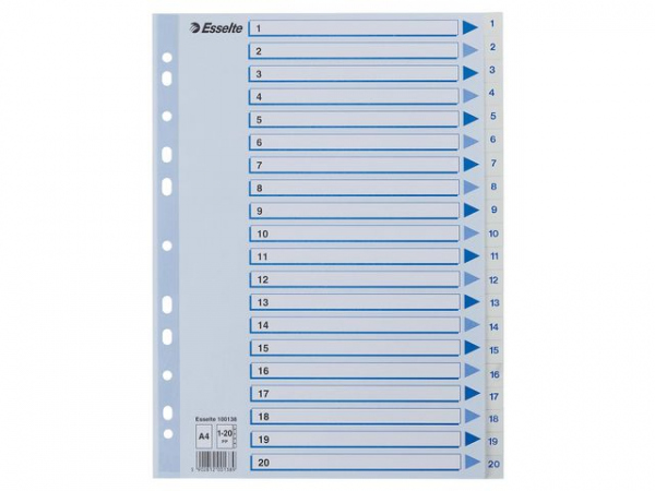Register Esselte A4 Plast 1-20 Blå/Hvit