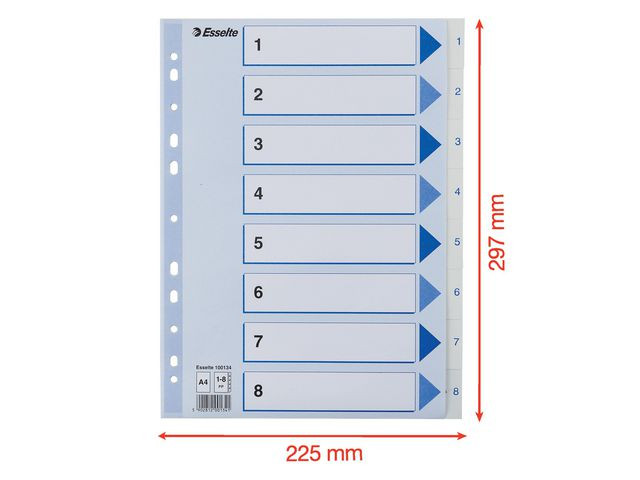 Register Esselte A4 Plast 1-8 Blå/Hvit (10 stk)