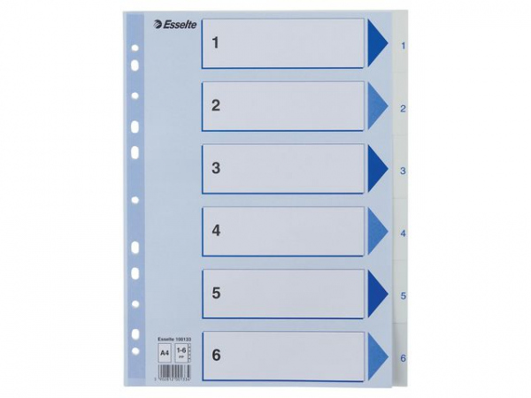Register Esselte A4 Plast 1-6 Blå/Hvit (20 stk)