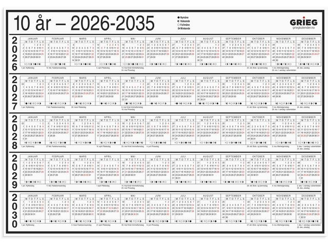 BildePlatekalender Grieg A4 10 År 2026-2035