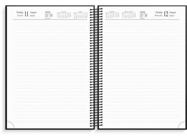 Dagbok Grieg A4 Spiral Linjert 2026 Sort