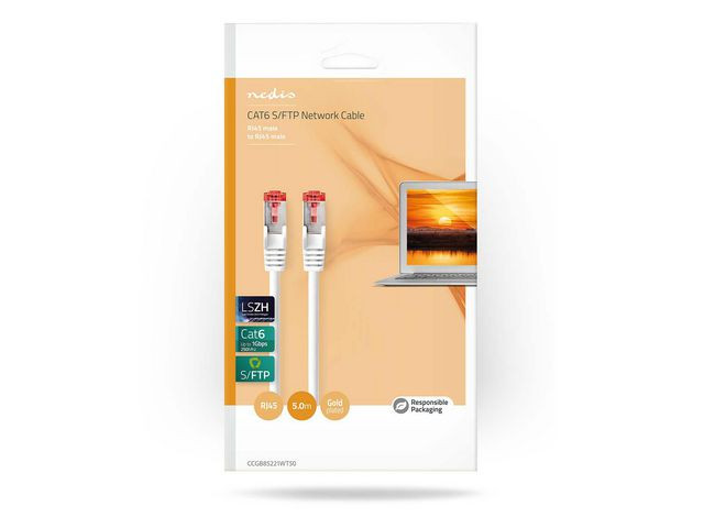 Kabel Nedis Nettverk Cat6 5M Hvit