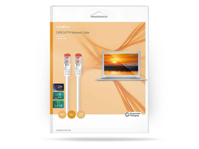 Kabel Nedis Nettverk Cat6 10M Hvit