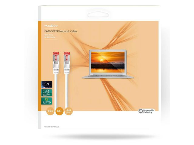 Kabel Nedis Nettverk Cat6 20M Hvit