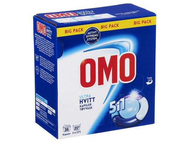 BildeTøyvask Omo Ultra Hvitt 5I1 Tabl. (36 stk)