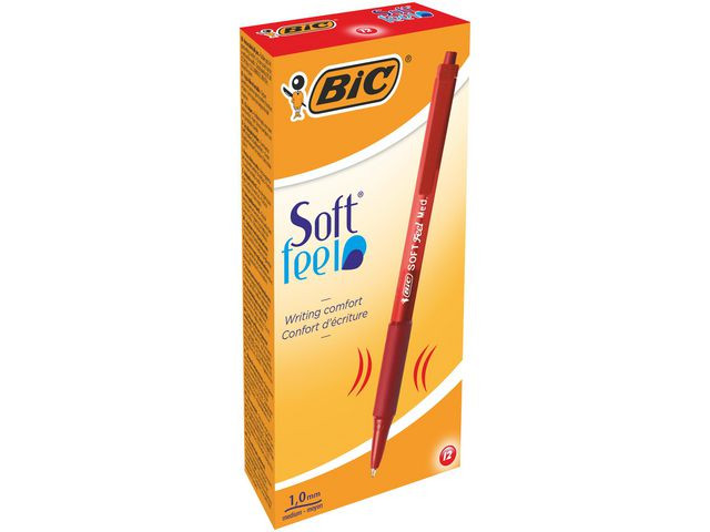 Kulepenn Bic Softfeel Clic Grip M Rød (12 stk)