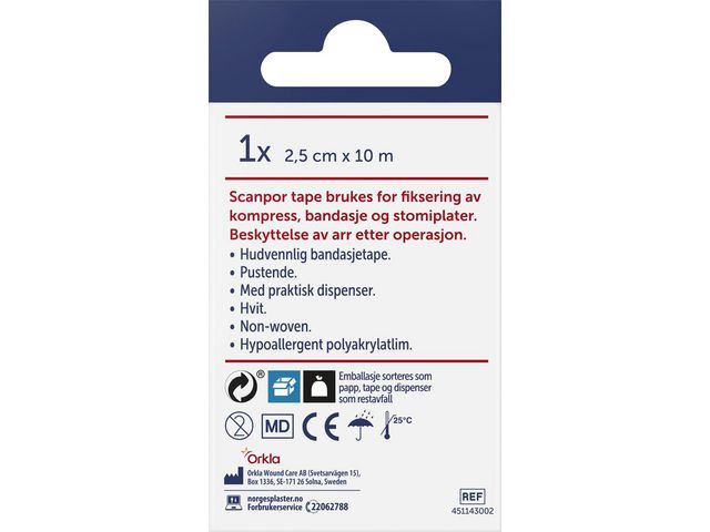 Tape Scanpor M/Disp. 2,5Cmx10M Hvit (10 stk)