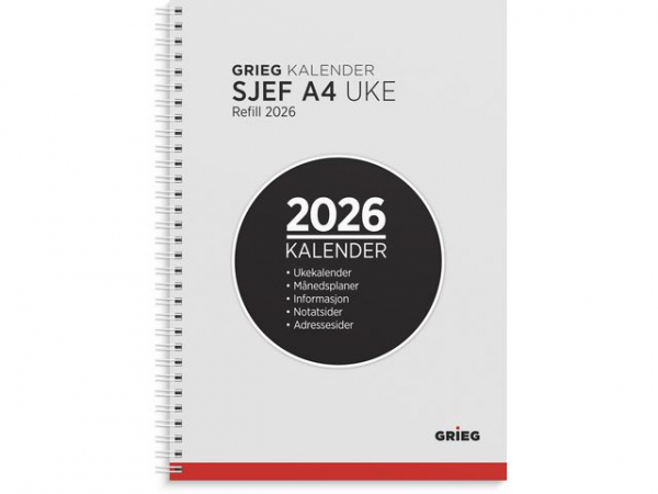 Sjefskalender Grieg A4 2026 Refill