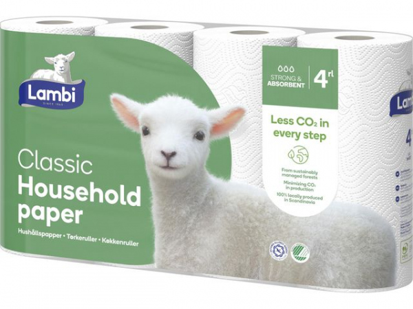 Kjøkkenrull Lambi 2L 12,3M Hvit (4 stk/pk, 5 pakker)